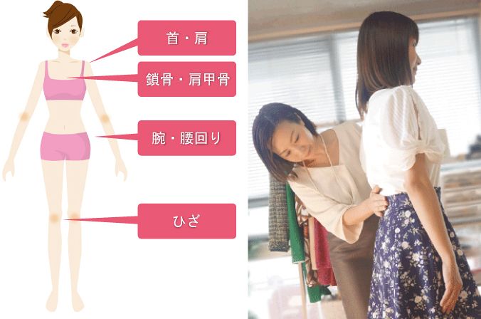 骨格診断は肩幅や首周り、胸、ひざなど脚まで全身の骨格を分析して体型タイプを導き出します